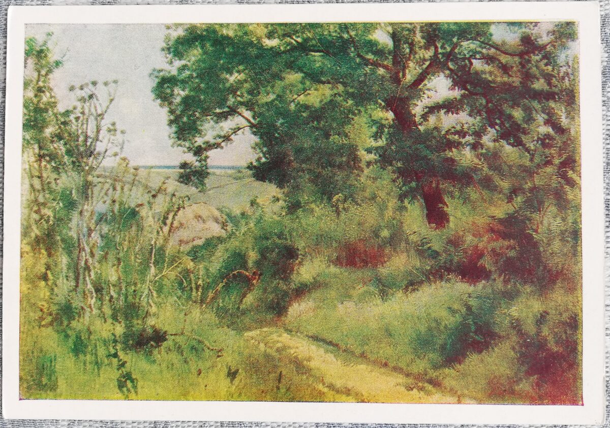 Ivans Šiškins 1960 Ainava. Etīde" 15x10,5 cm PSRS mākslas pastkarte  