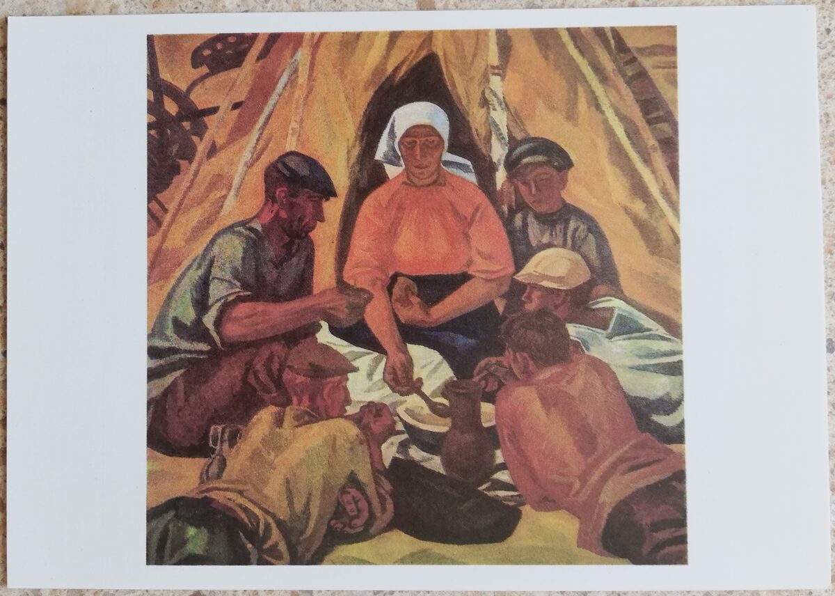 Viktors Ivanovs 1987 Pēcpusdienas uzkoda 15x10,5 cm PSRS mākslas pastkarte  