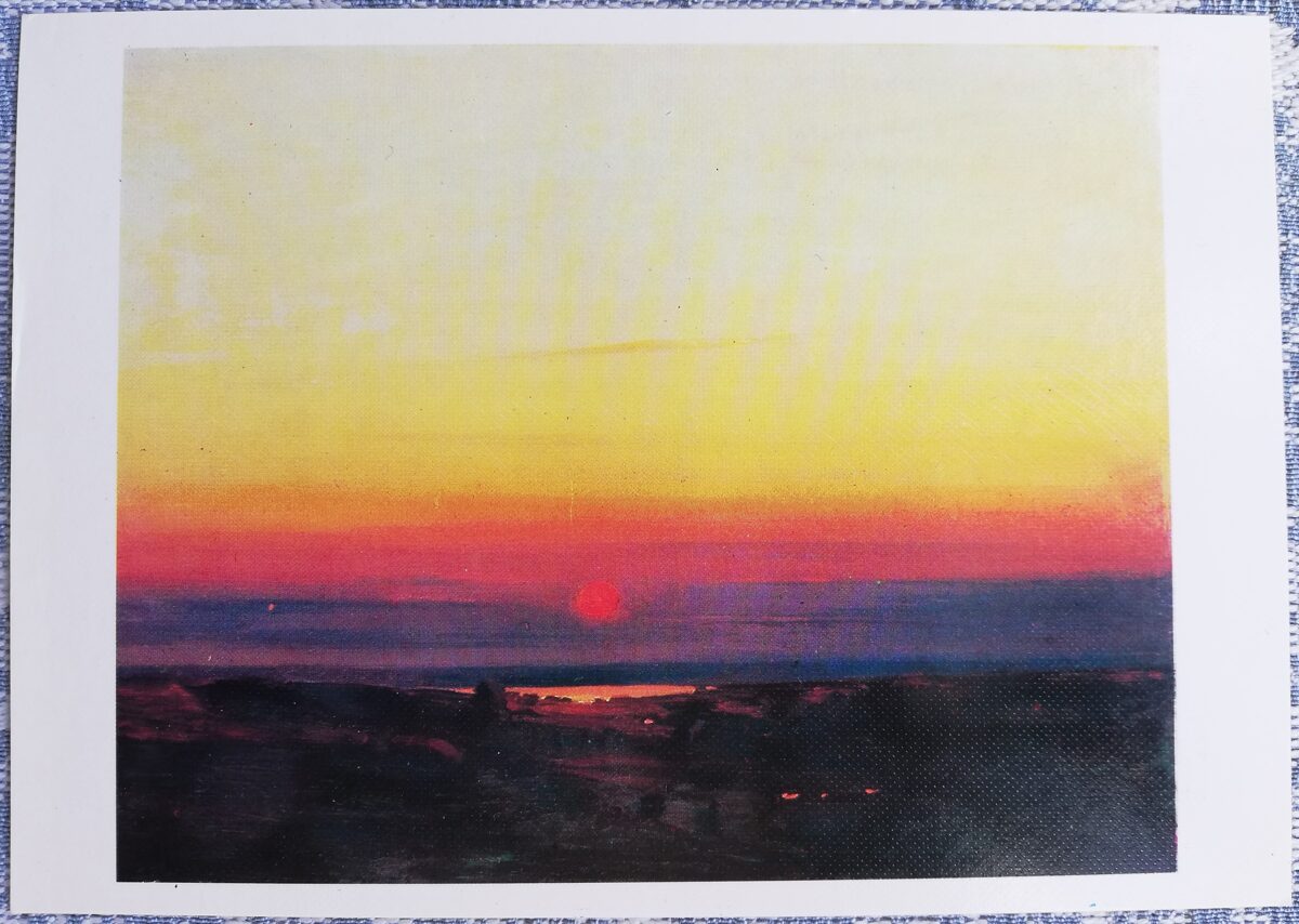 Arhips Kuindži 1988 Saulriets stepē jūras krastā 15x10,5 cm PSRS pastkarte  