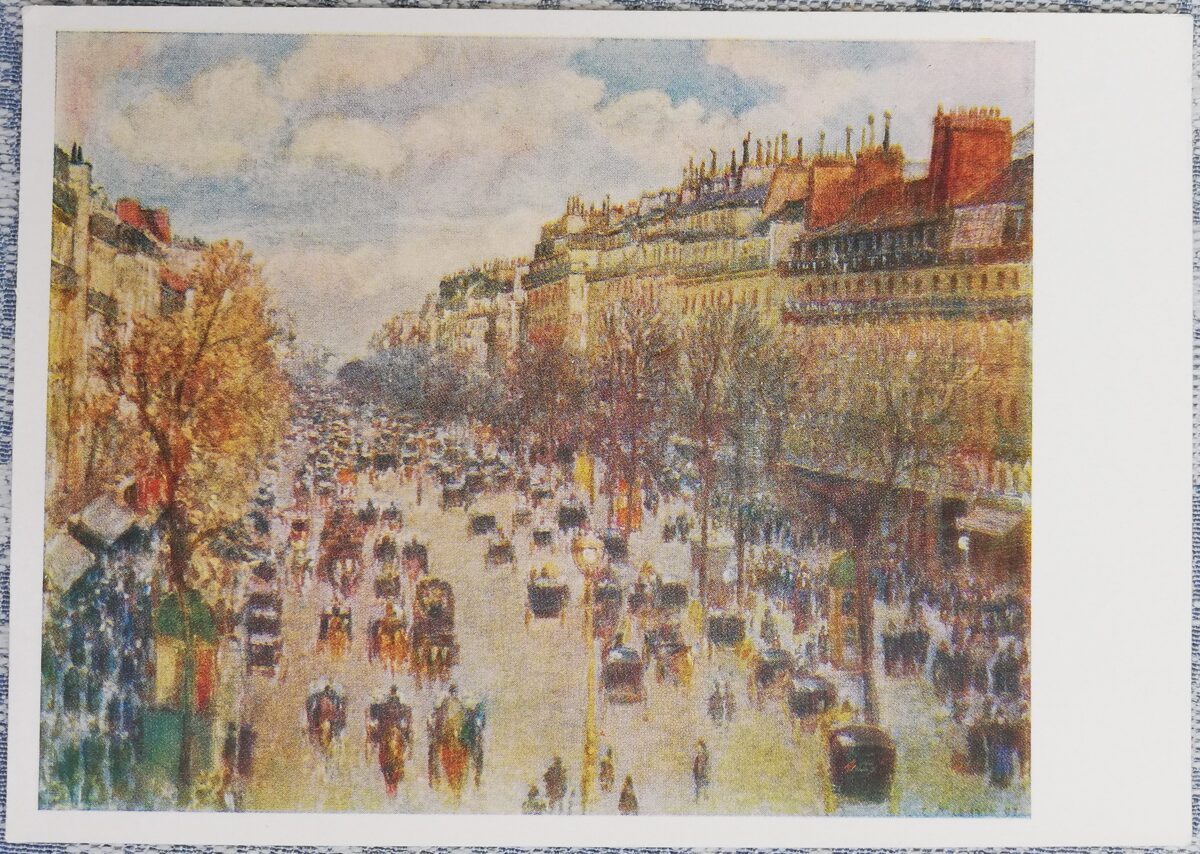 Kamils Pissarro 1960 Bulvāris Monmartrs Parīzē 15x10,5 cm PSRS pastkarte Ermitāža  