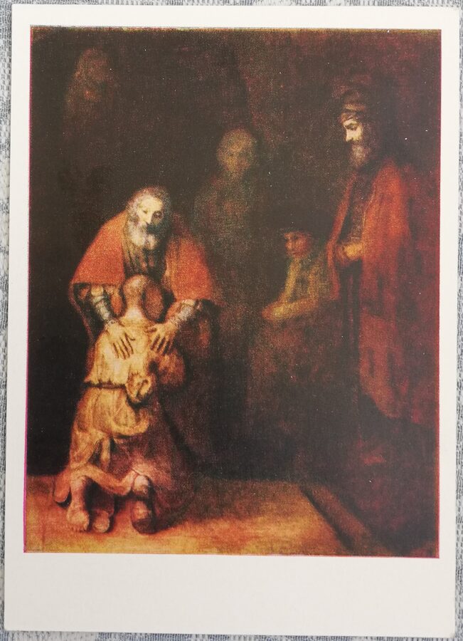 Rembrandts 1960 Pazudušā dēla atgriešanās 10,5x15 cm PSRS pastkarte Ermitāža  
