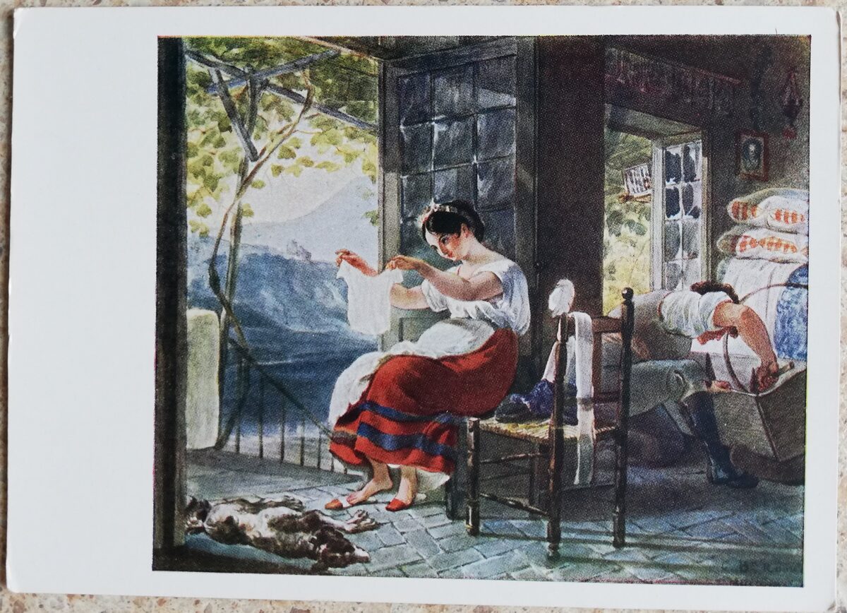 Kārlis Brilovs 1960 Ģimenes aina 15x10,5 cm PSRS pastkarte  