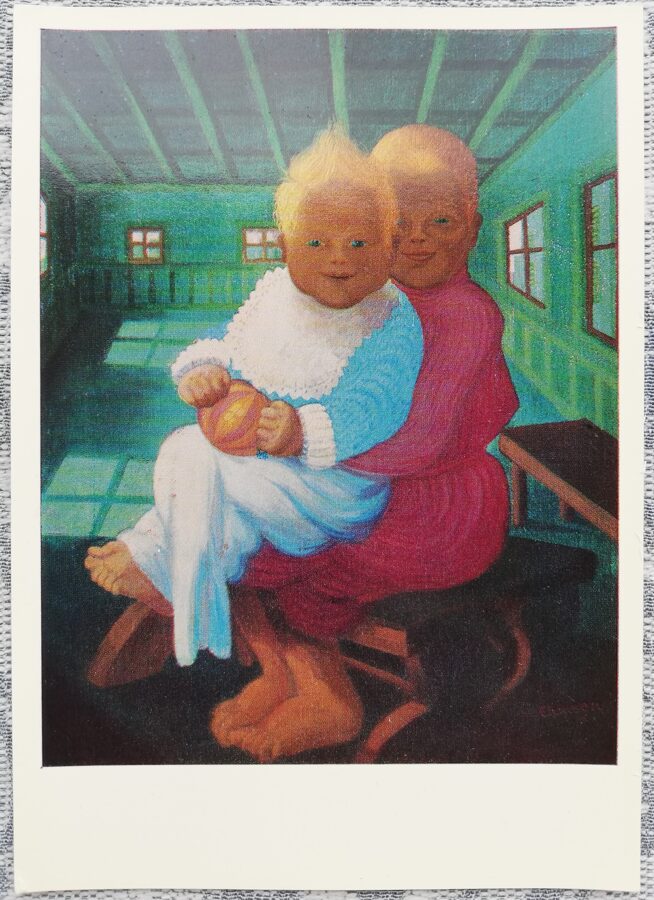 Heinrihs Emsens 1973 Mākslinieka bērni 10,5x15 cm PSRS mākslas pastkarte     
