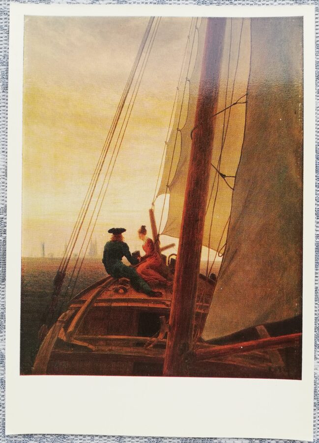 Kaspars Deivids Frīdrihs 1973 Uz buru kuģa 10,5x15 cm PSRS mākslas pastkarte  