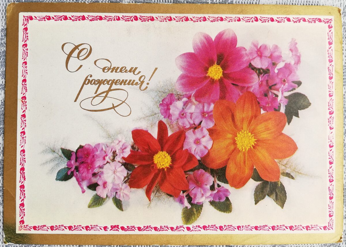 Phloxes 1976 Happy birthday 15x10.5 cm USSR postcard  