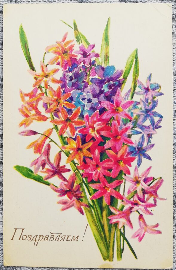 Congratulations 1975 Hyacinths 9x14 cm USSR postcard  