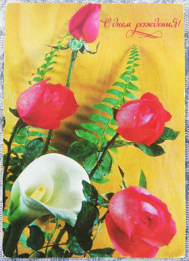 С днём рождения 1977 Розы 10,5x15 см открытка СССР  
