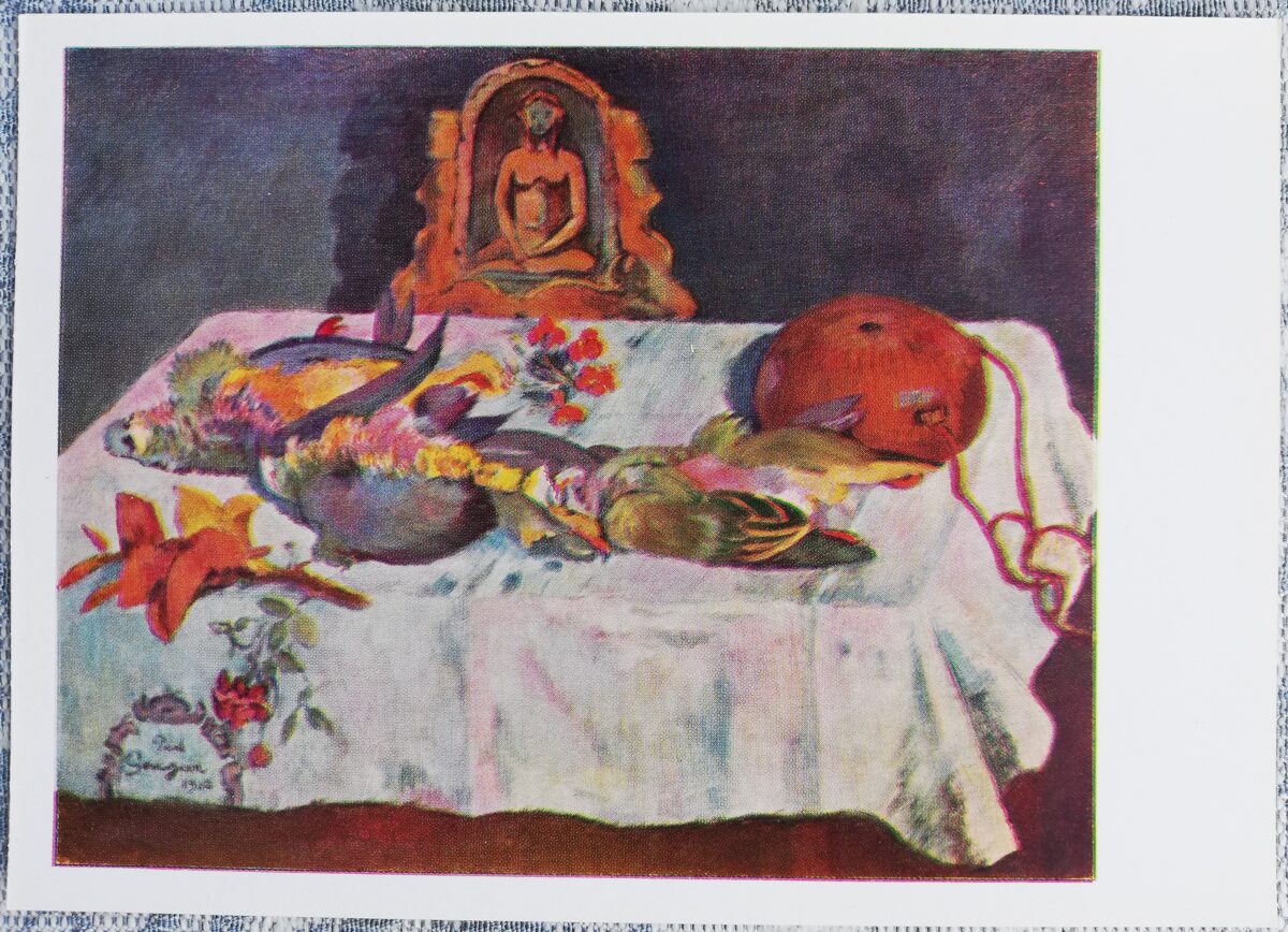 Pols Gogēns 1969 Klusā daba ar papagaiļiem 10,5x15 cm PSRS mākslas pastkarte  