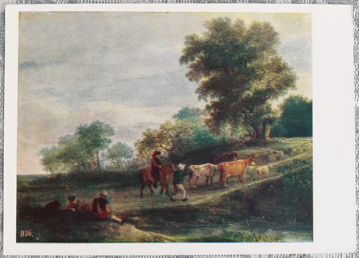 Adrians van Ostade 1960 Ainava ar ganiem un ganāmpulku 15x10,5 cm PSRS mākslas pastkarte  