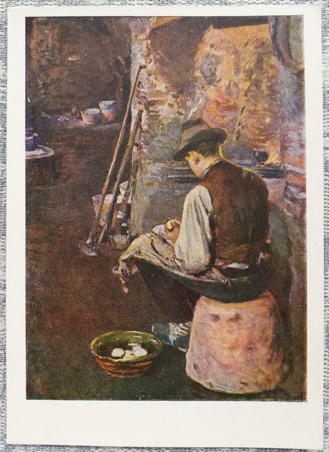 Dominiks Skuteckis 1955 Pirms vakariņām 10,5x15 cm PSRS mākslas pastkarte   