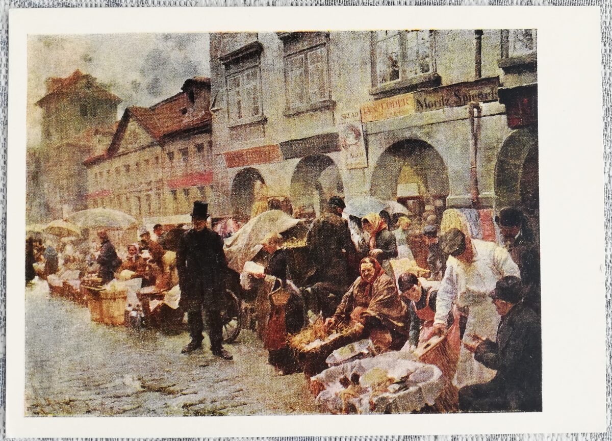 Ludeks Marolds 1955 Olu tirgus Prāgā 15x10,5 cm PSRS mākslas pastkarte  