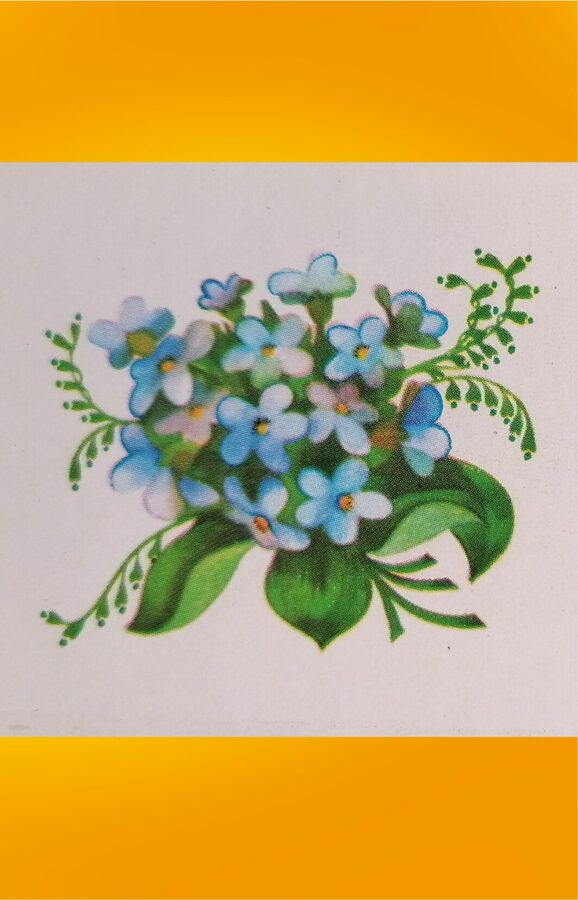 Zilie ziedi 1979 Mini apsveikuma kartīte 11,5x5,5 cm  