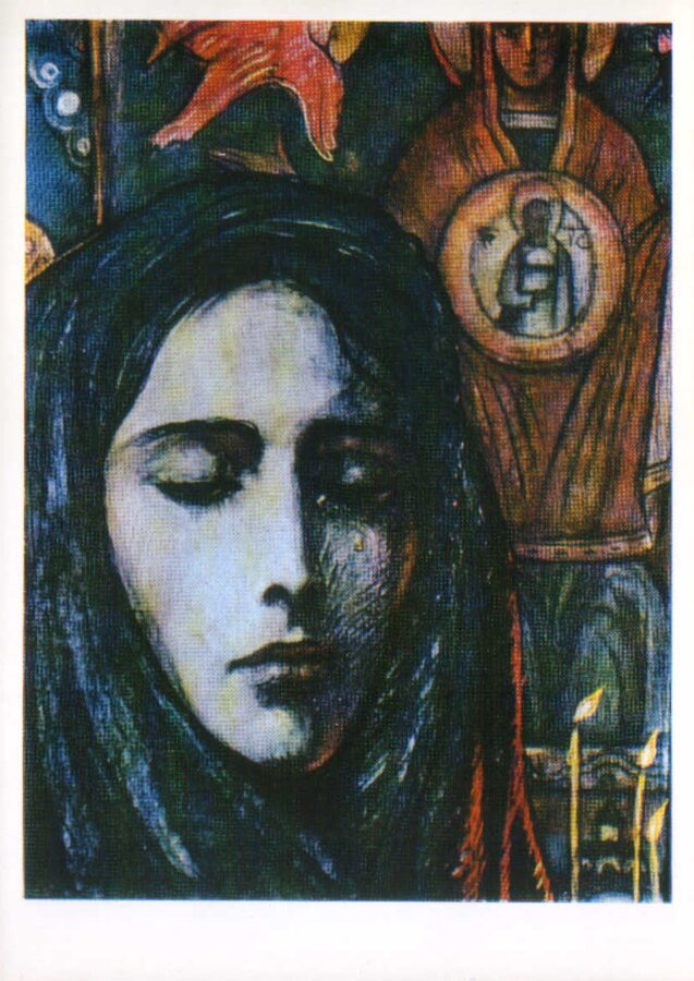 Iļja Glazunovs 1976. gads "Vera kapelā." mākslas pastkarte 10,5x15 cm 