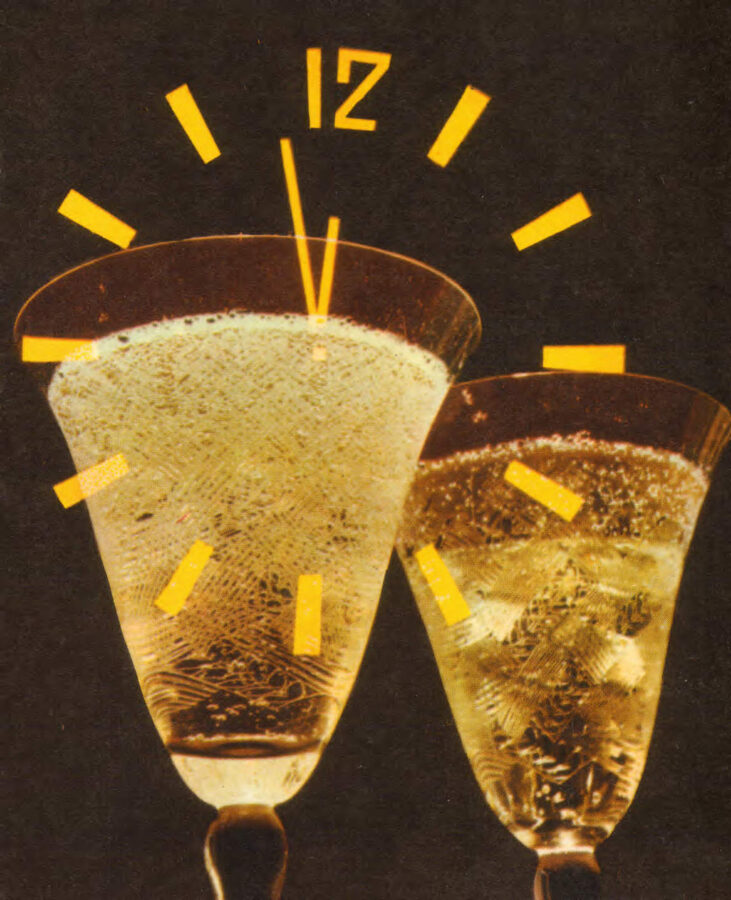 Šampanieša glāzes 1972 Laimīgu Jauno gadu! 10x14 cm Jaungada kartiņa Latvija   