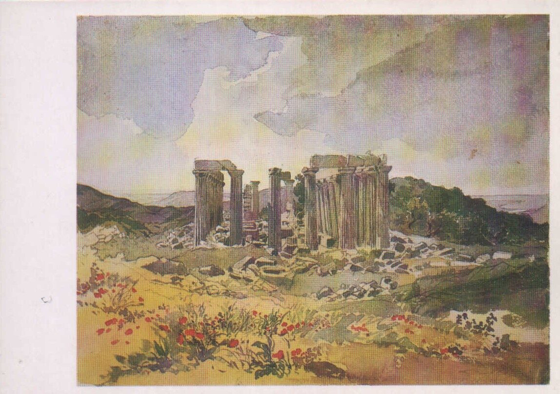 Kārlis Brilovs 1985. gads "Apolona Epikūrijas templis Figālijā." mākslas pastkarte 15x10,5 cm 