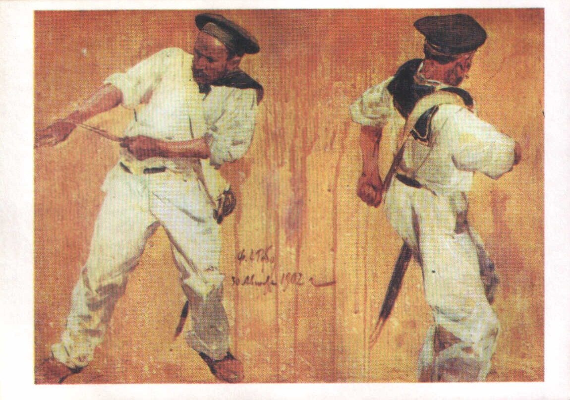 Francs Rubo 1982. gads "Jūrnieki, kas velk virvi." mākslas pastkarte 15x10,5 cm  