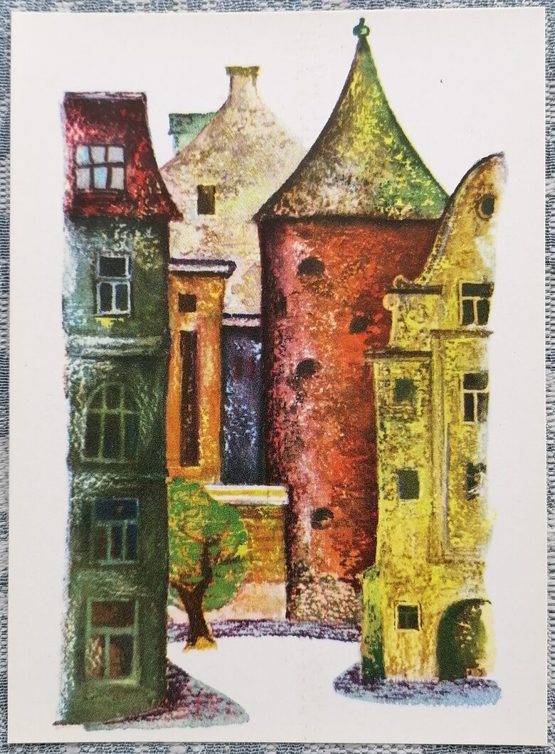 Powder Tower Riga 1971 Mikhail Vanin 10x14 cm Art Postcard Latvia  