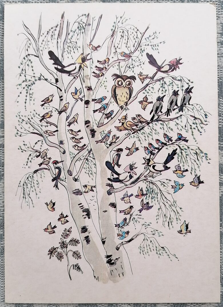 Bird Radio 1986 Comrades-children 10.5x15 cm USSR postcard  