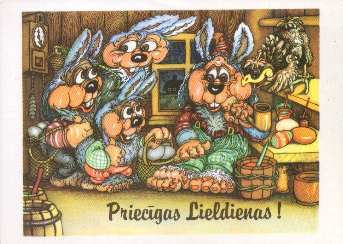 Apsveikuma pastkarte "Priecīgas Lieldienas!" 1992. gada Viesturs Bergmanis 14x9 cm