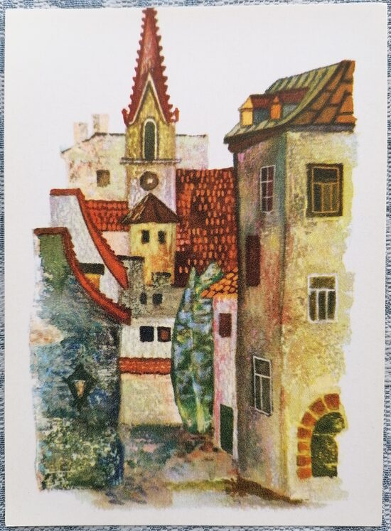 Vecrīga 1971 Mihails Vaņins 10x14 cm Latvijas mākslas pastkarte   