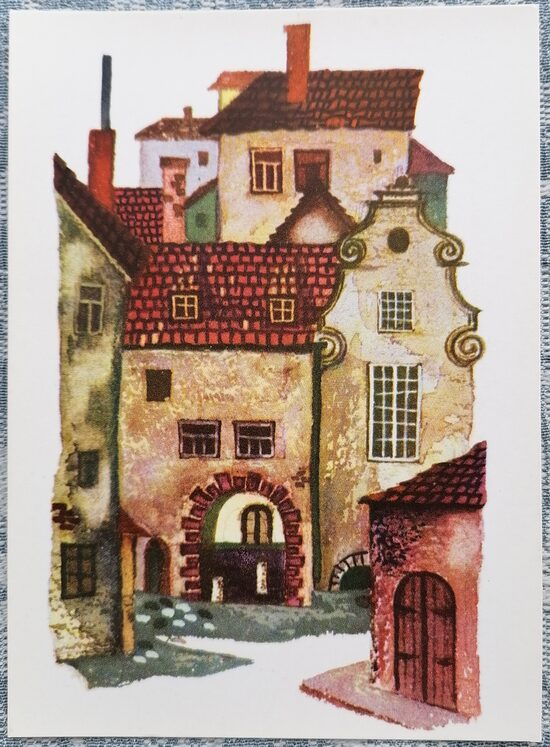 Zviedru vārti Rīga 1971 Mihails Vaņins 10x14 cm Latvijas mākslas pastkarte  