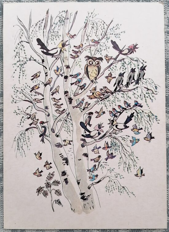 Putnu radio 1986 Biedri-bērni 10,5x15 cm pastkarte PSRS  