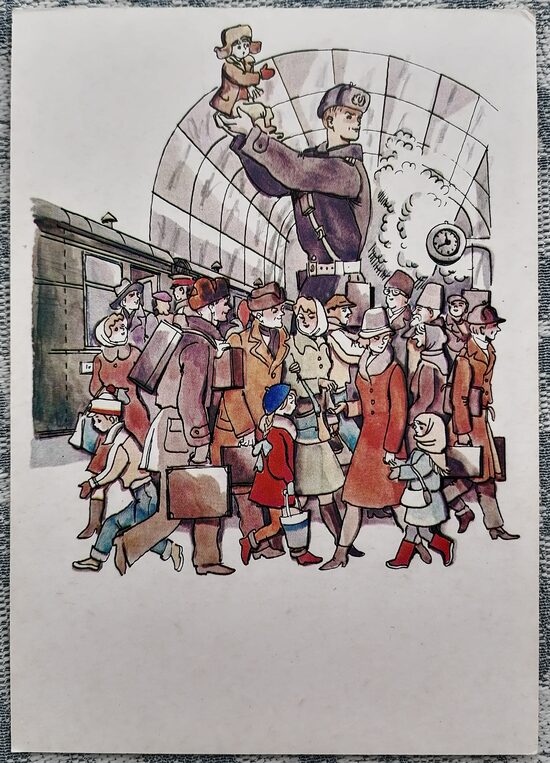 Onkulis Stjopa stacijā 1986 Biedri-bērni 10,5x15 cm pastkarte PSRS  