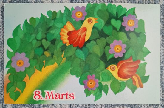 Birds on a Branch 1980 Latvian postcard March 8 14x9 cm  