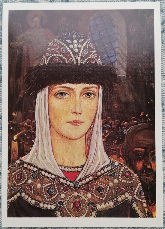 Илья Глазунов 1987 Княгиня Евдокия в храме 10,5x15 см художественная открытка СССР    