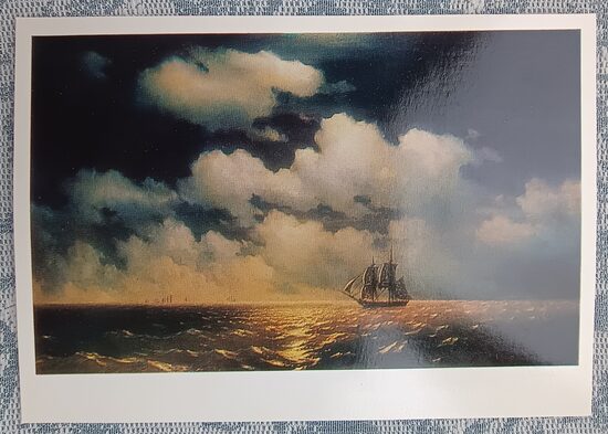 Brig Mercury after the victory 1985 Ivan Aivazovsky 15x10.5 cm USSR postcard  