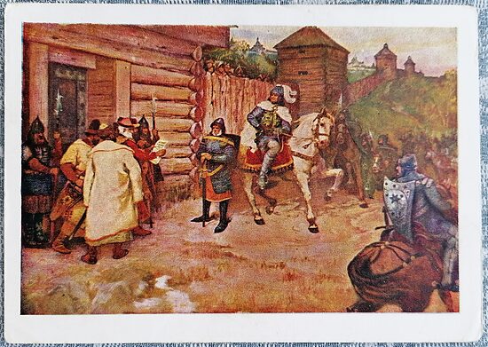 Kiev residents do not allow the Lithuanian prince Goshtovt into the city 1471, 1956 Ivan Izhakevich 15x10.5 cm postcard Ukraine 