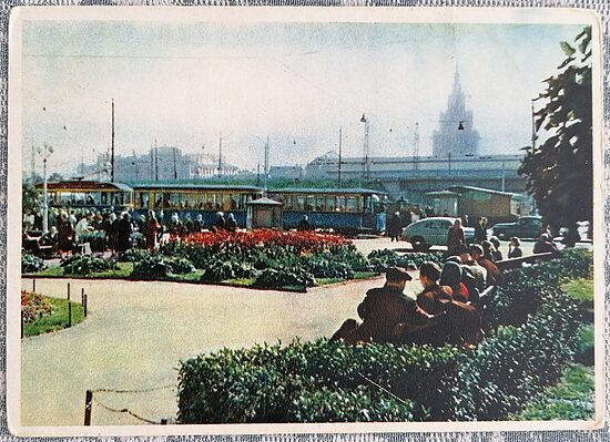 Square near the bus station 1956 Latvia Old Riga 15x10.5 cm view postcard  