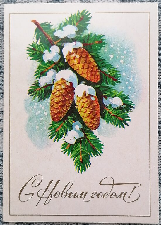 Egles zars ar čiekuriem 1985 PSRS Jaungada karte 7,5 x 10,5 cm   