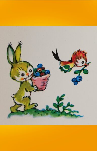 Margarita Staraste 1983 11.5x5.5 cm Green hare carries berries  