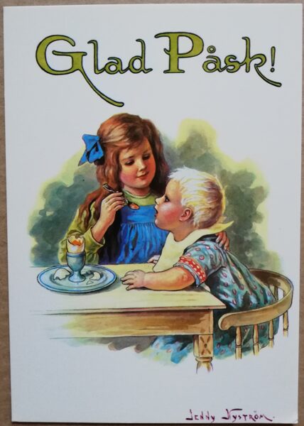 Apsveikuma pastkarte Glad påsk Priecīgas Lieldienas Jenny Nyström zviedru maksliniece-ilustrators 10,5x15 cm