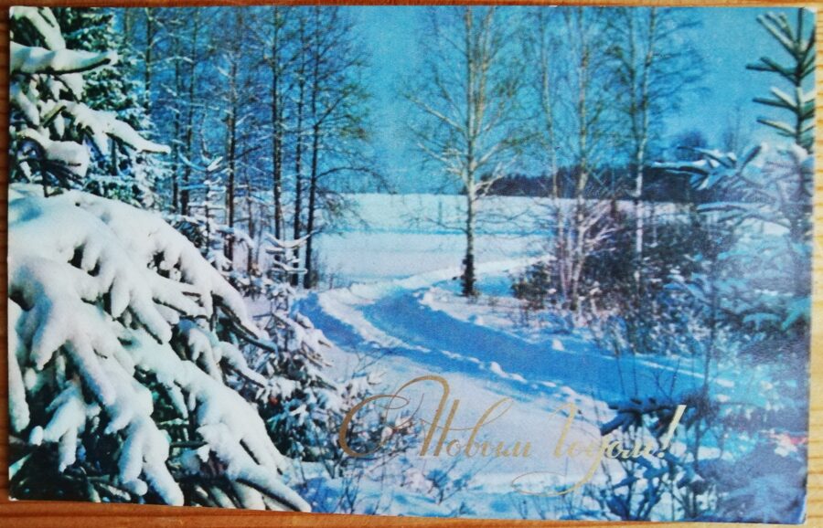 Новогодняя открытка 1976 Зимний лес 14x9 см  