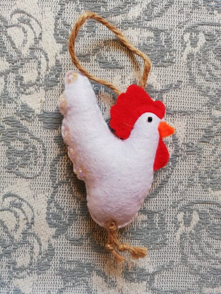 Christmas tree toy "White cockerel" 10 cm.