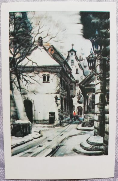 Jānis Brekte 1981 Ziema Vecrīgā 9x14 cm mākslas pastkarte Latvija  