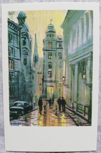 Janis Brekte "Riga in the Evening" 1981 art postcard 9x14 cm