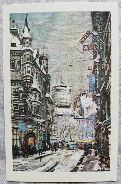 Janis Brekte 1981 Winter day in Old Riga 9x14 cm art postcard Latvia  