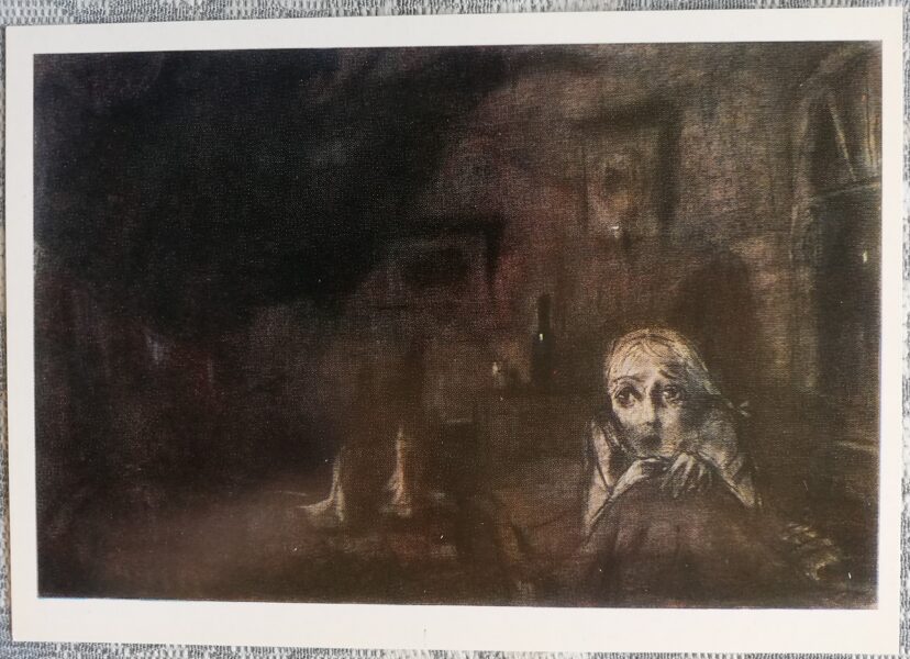 Ilya Glazunov 1971 "Netochka Nezvanova" Death of a mother Art postcard 15x10.5 cm