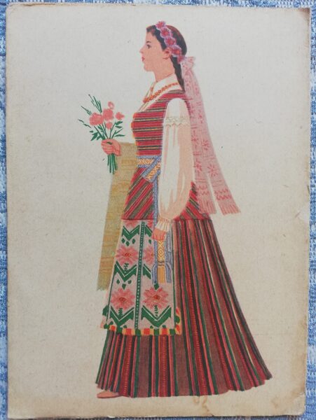 Lietuviešu tautas tērps. Tautas tērps Kaps. 1960. gada pastkarte 10,5x14,5 cm 