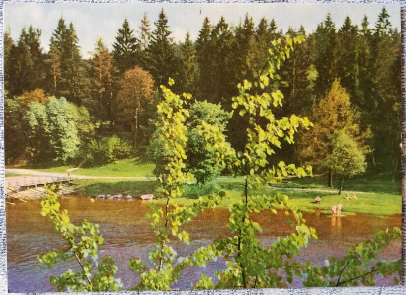Ogre 1966 View of the park across the Ogre River 14x10 cm postcard