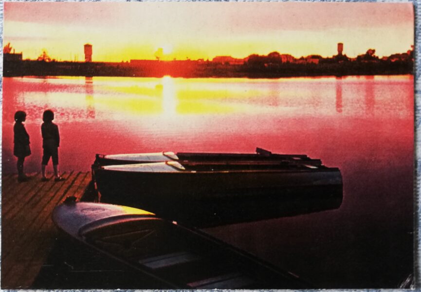 Rezekne 1965 Lake Rezekne at sunrise 14x10 cm postcard 