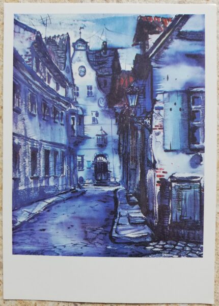 Jānis Brekte 1986 Pelēkā diena No cikla "Vecrīga" 10,5x15 cm mākslas pastkarte 