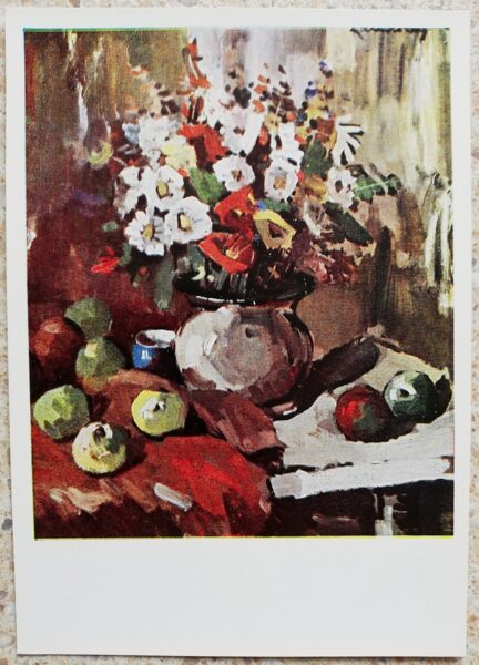 Valdis Kalnroze 1969 Flowers and apples 10,5x15 art card 