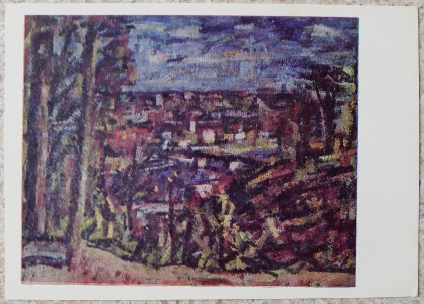 Vladas Eydukevicius 1968 Kaunas panorama 14.5x10.5 art postcard 