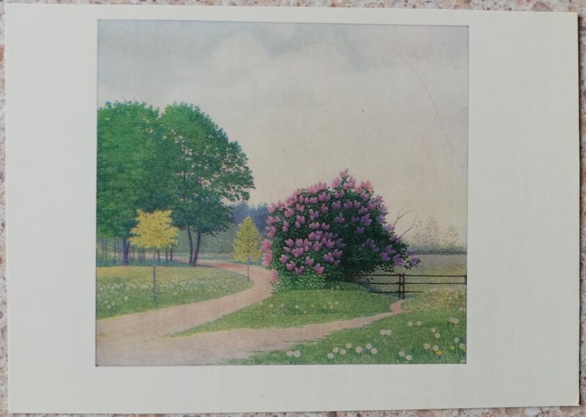 Lydia Meshkaitite 1969 Lilac in bloom 14.5x10.5 cm art postcard 