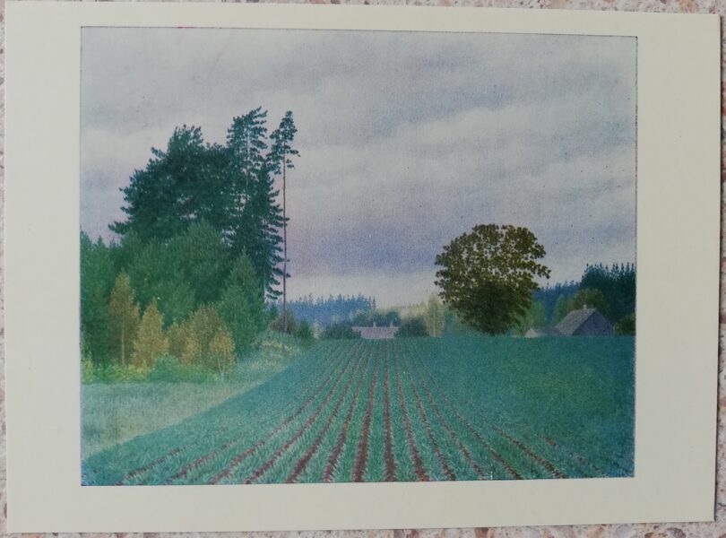 Lydia Meshkaitite 1969 Field in Antswenčiai Lithuania 14.5x10.5 cm art postcard 