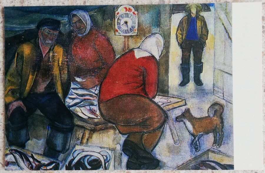 Biruta Baumane 1977 Zvejas darbi 14x9 cm mākslas pastkarte 